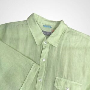 Toscano Shirt 100% Linen men's XXL Lime Green Casual Short Sleeve Summer Comfort